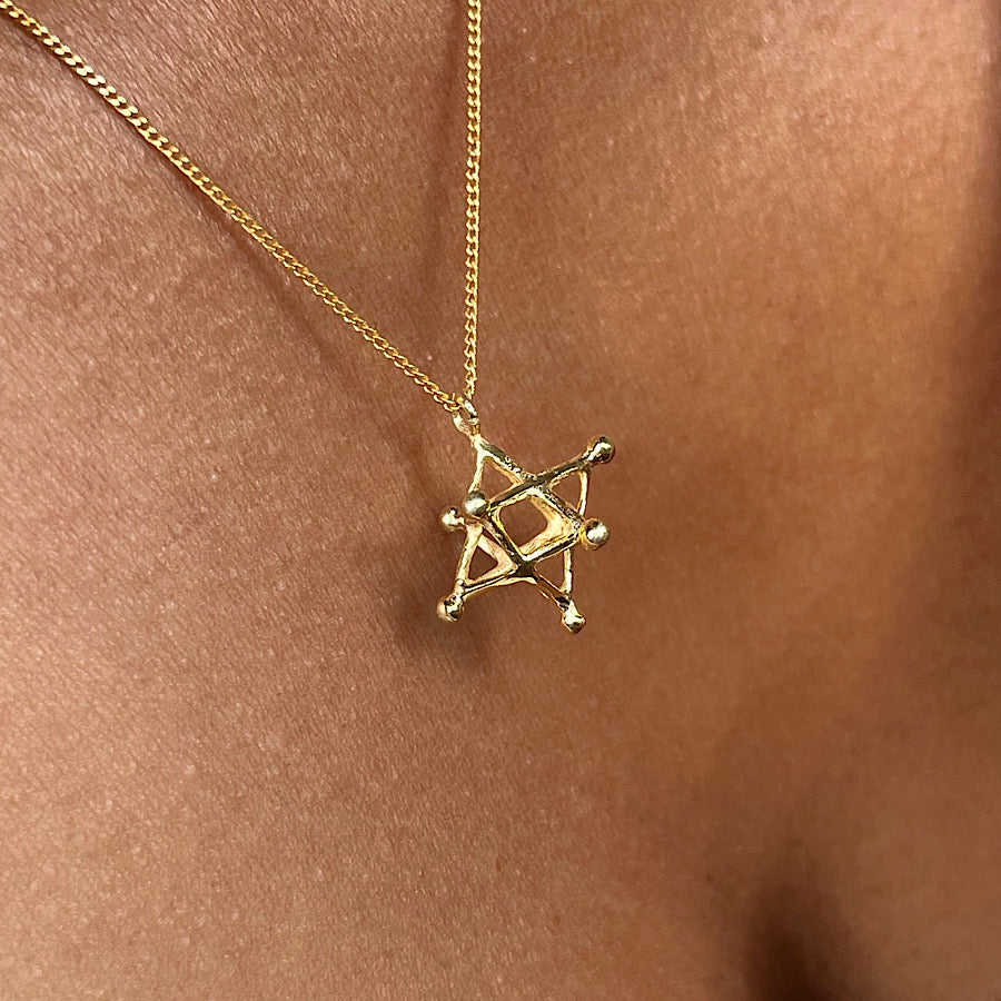 Merkaba Gold plated sacred geometry Tantric Star Necklace with pearls