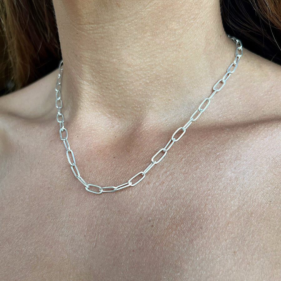 Sterling Silver cable link chain necklace with Moonstone