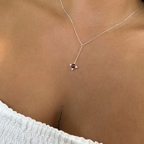 July Birthstone Ruby Necklace on sterling silver chain