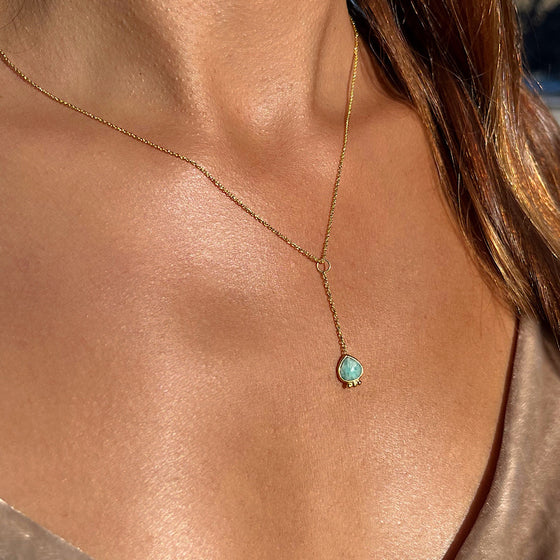 December Birthstone Amazonite Necklace on gold plated chain