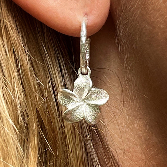 Sterling Silver Hammered Loop Frangipani Flower Earrings