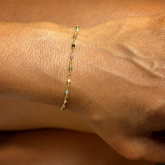 Tourmaline handmade chain link bracelet gold plated
