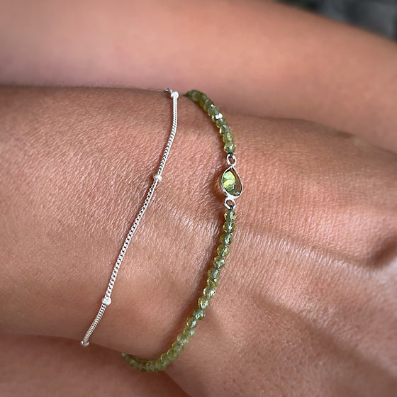 August Birthstone Peridot Bracelet with sterling silver chain