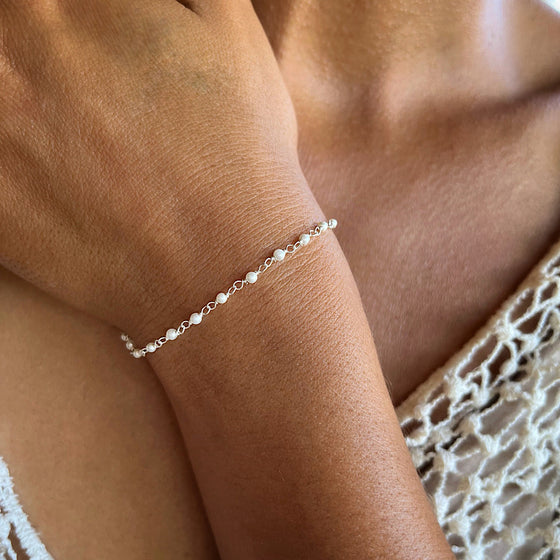 Freshwater Pearl handmade chain link bracelet sterling silver