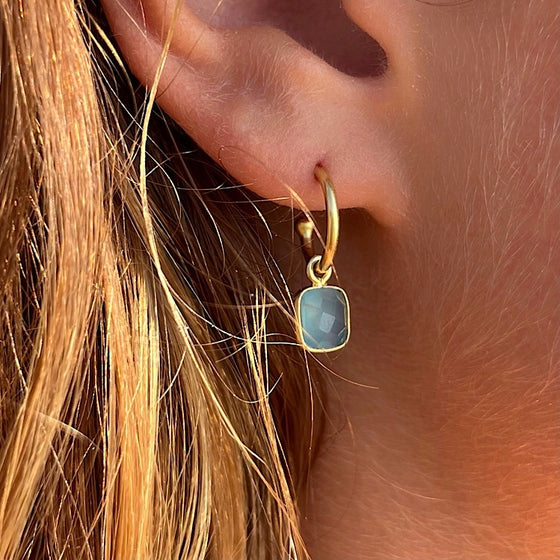 Faceted Aquamarine Gemstone Earrings on Gold plated loops March birthstone