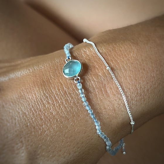 March Birthstone Aquamarine Bracelet with sterling silver chain
