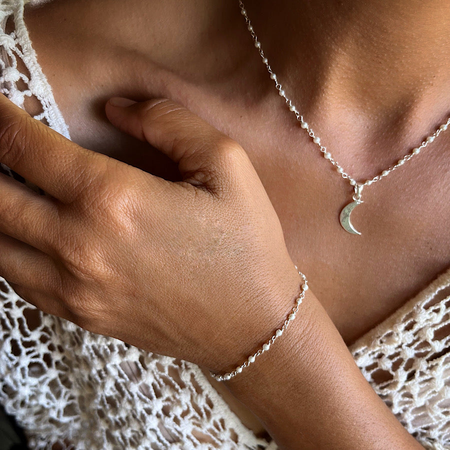 Freshwater Pearl handmade chain link bracelet sterling silver