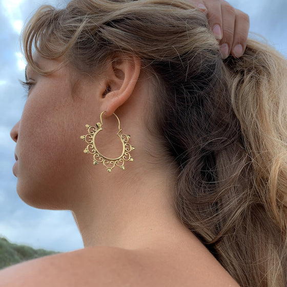 spiral heart tribal brass earrings