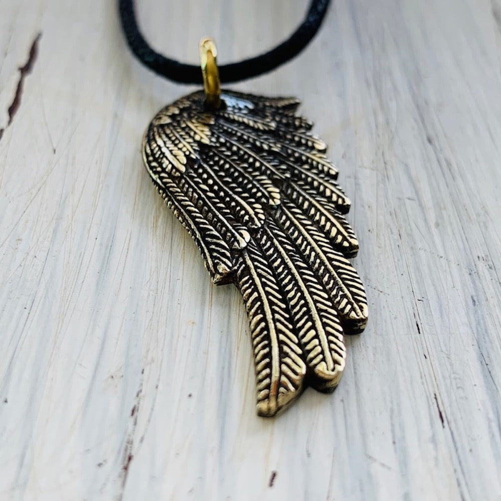 Angel Wing Feathered Brass Pendant necklace