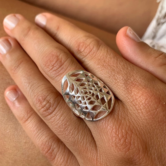 Silver Sri Yantra Sacred Geometry Ring