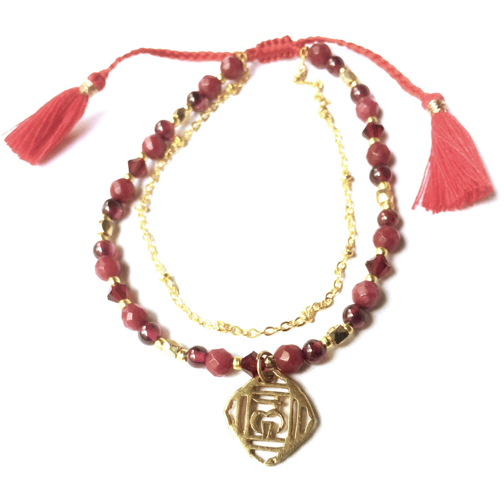 Root Chakra Symbol Gemstone Yoga Bracelet Brass Chain