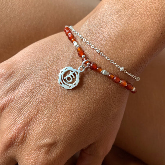 Sacral Kundalini Chakra Symbol Gemstone Yoga Bracelet Silver Chain
