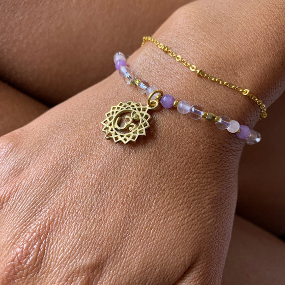 Crown Chakra Symbol Gemstone Yoga Bracelet Brass Chain