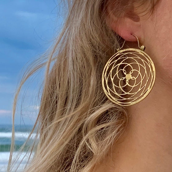 Rose Of Venus Sacred Geometry Brass Earrings