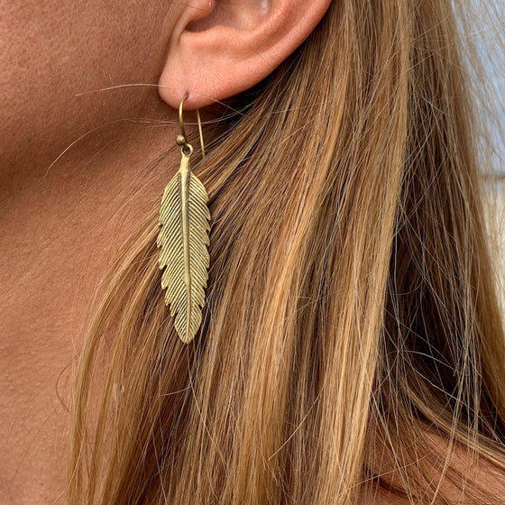 Arrow Feather Brass Earrings