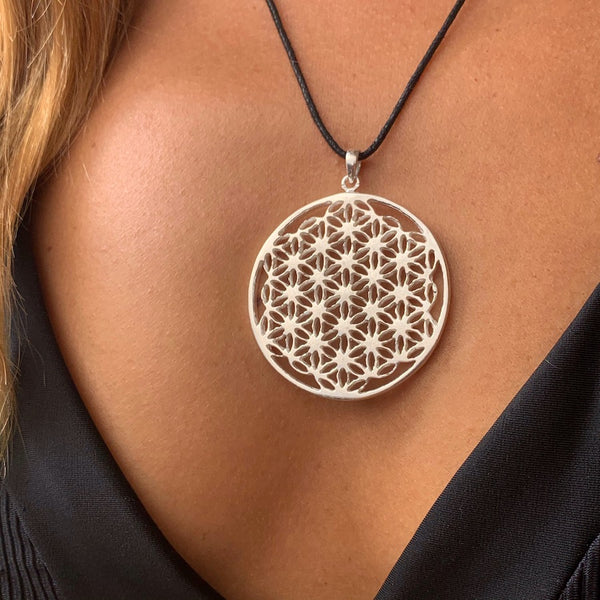 Flower Of Life Necklace XXL Sacred Geometry Silver Pendant