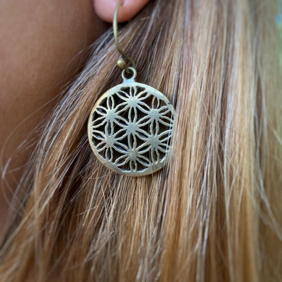 FLOWER OF LIFE Brass Sacred Geometry Earrings