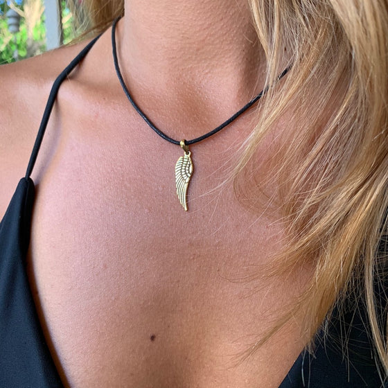 Angel Wing Brass Pendant Necklace