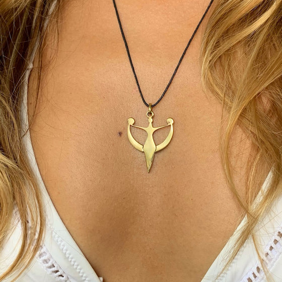 Moon Goddess brass pendant necklace