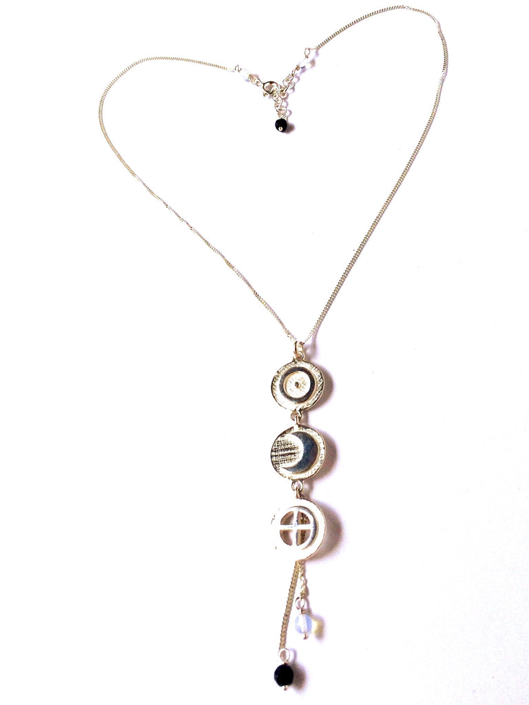 Cosmic necklace ancient symbols Sun, Moon and Earth handcrafted Sterling Silver Yoga jewellery