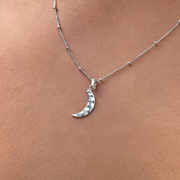 Crescent Moon Sterling Silver Necklace With Freshwater Pearls Heart