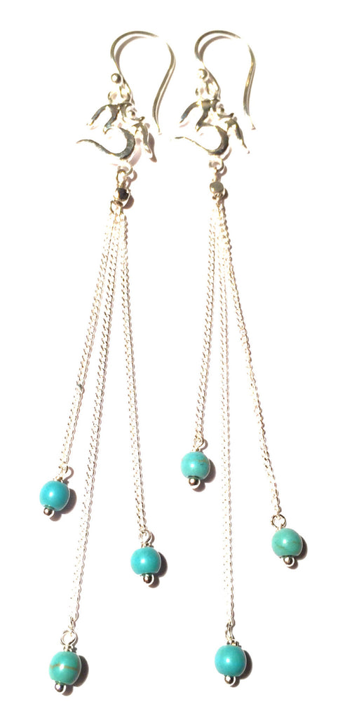 Om Earrings silver chain & Turquoise