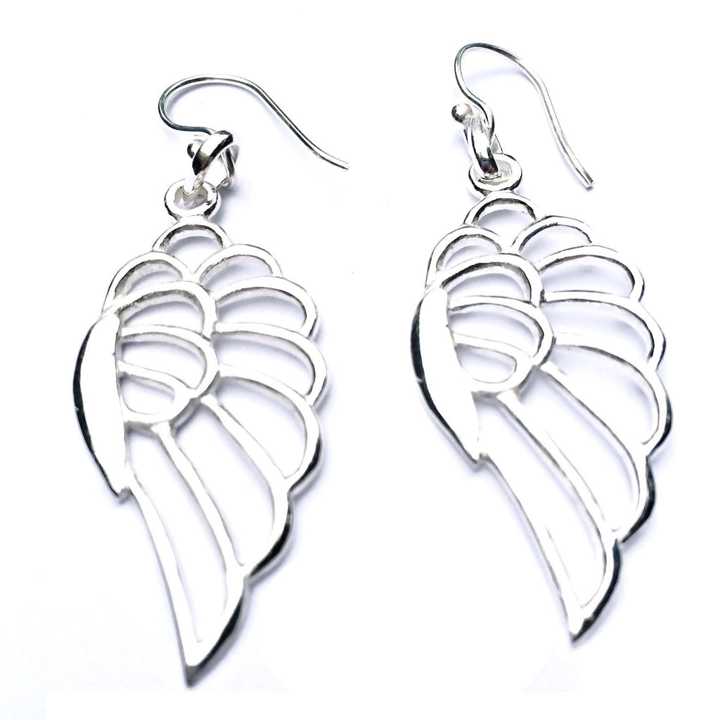 ANGEL WING Silver Earrings - Heart Mala