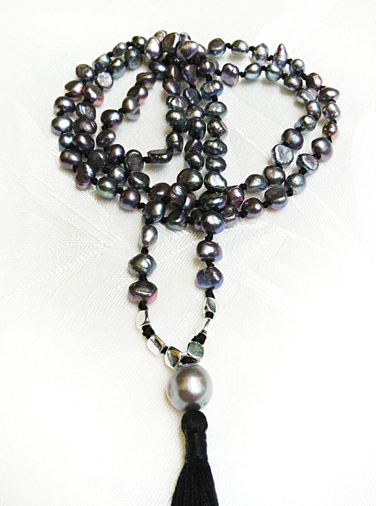 Mala beads yoga necklace handmade from Silver pearls