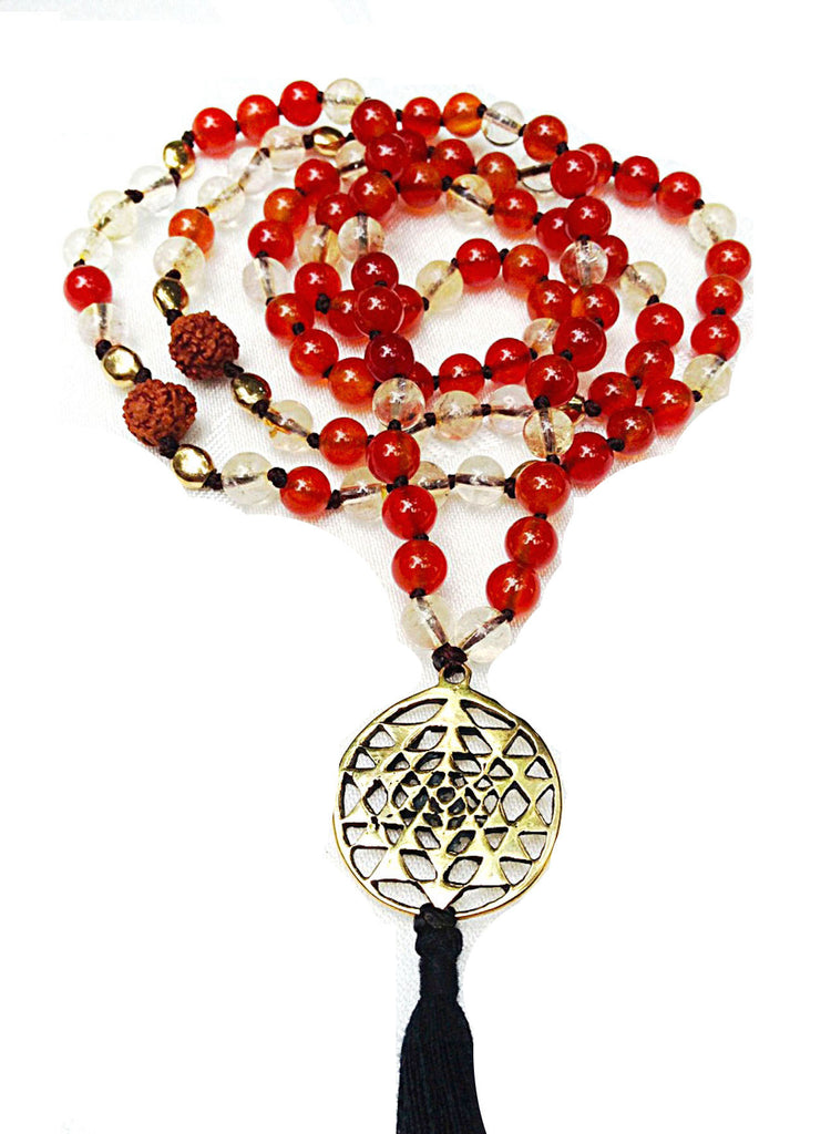 Mala prayer Beads yoga necklace handmade from citrine, Agate SRI YANTRA Sacred geometry pendant
