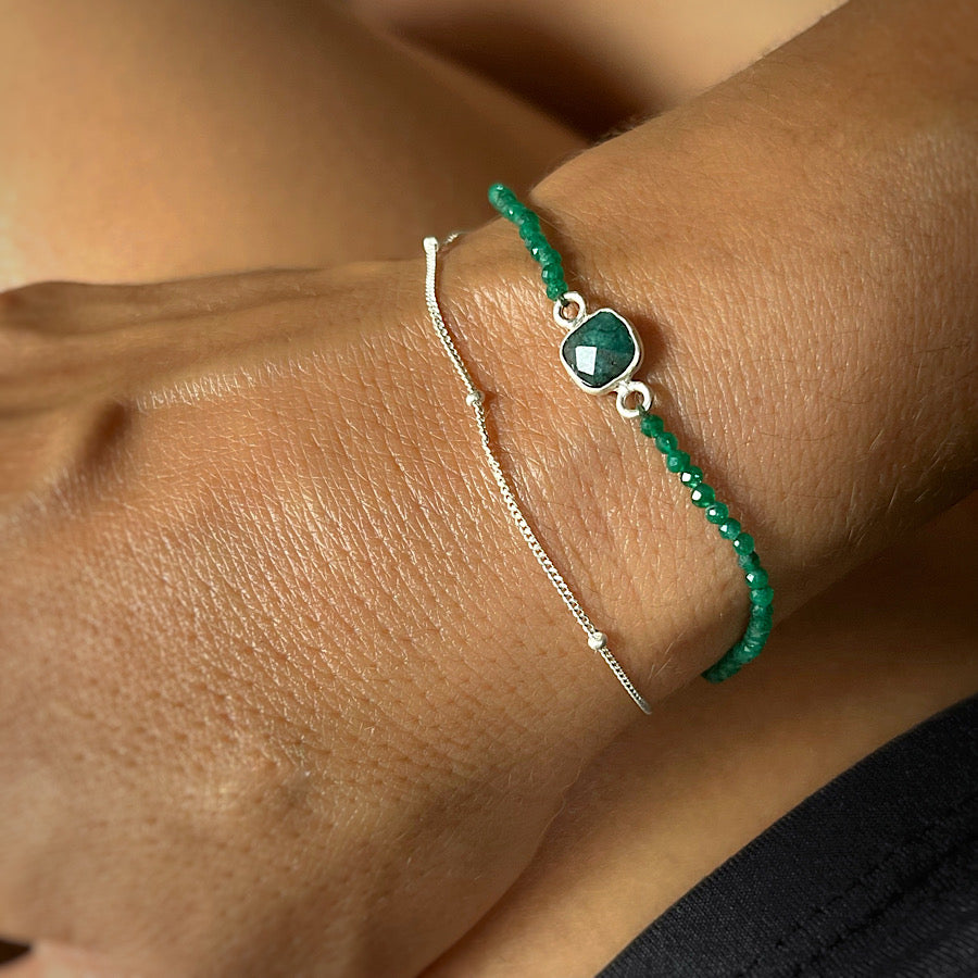 May Birthstone Emerald Bracelet with sterling silver chain