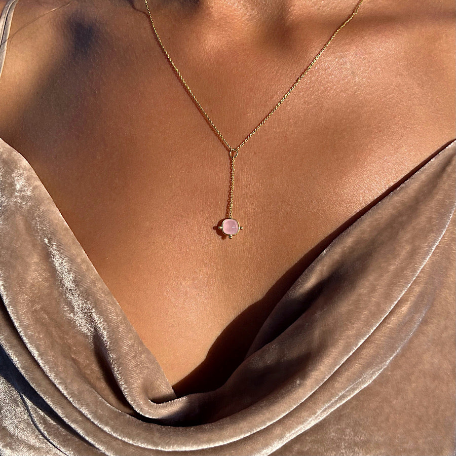 January Birthstone Rose Quartz Necklace on Gold Plated chain