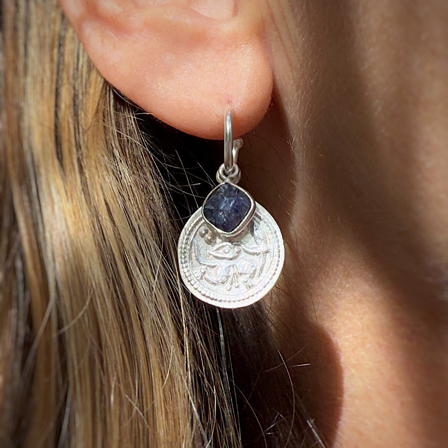 Lapis Lazuli Hanuman Sterling Silver hoop Earrings