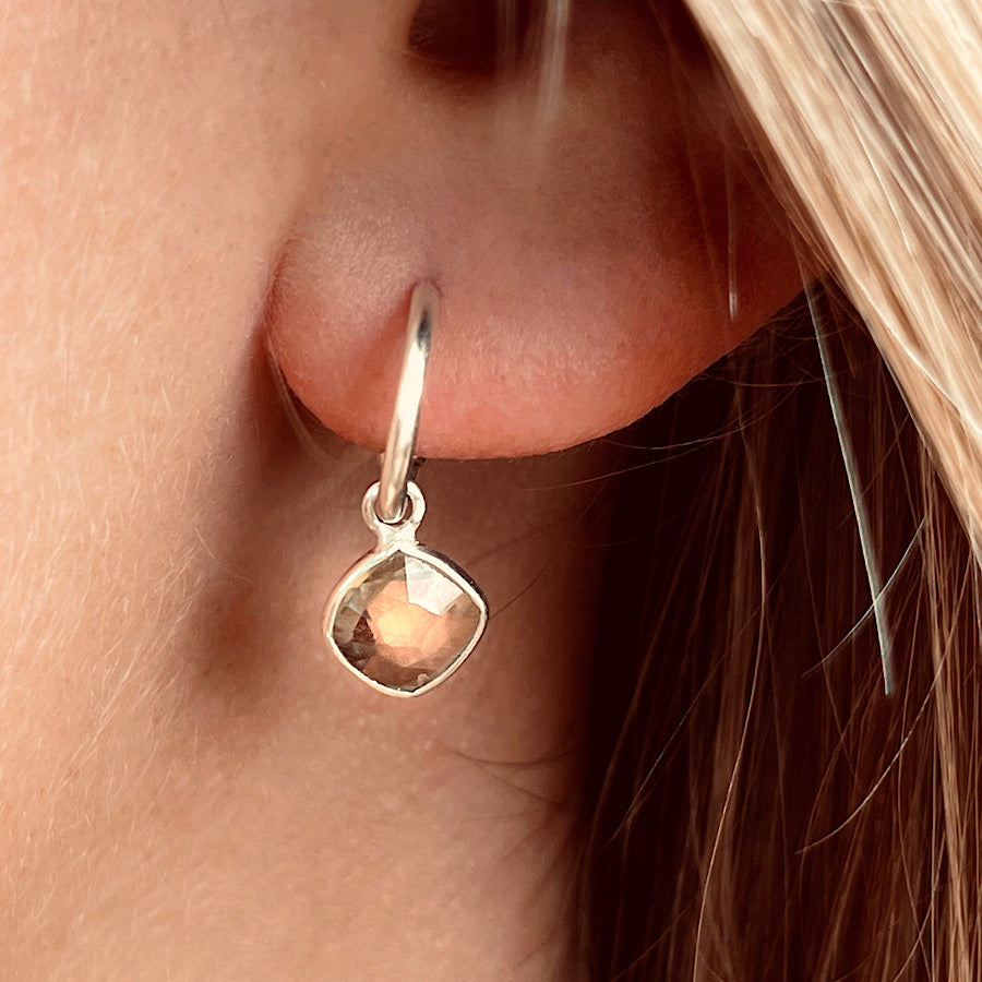 Faceted Citrine Gemstone Earrings on Sterling Silver loops