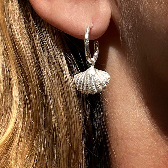 Sterling silver Hammered Loop Seashell Earrings