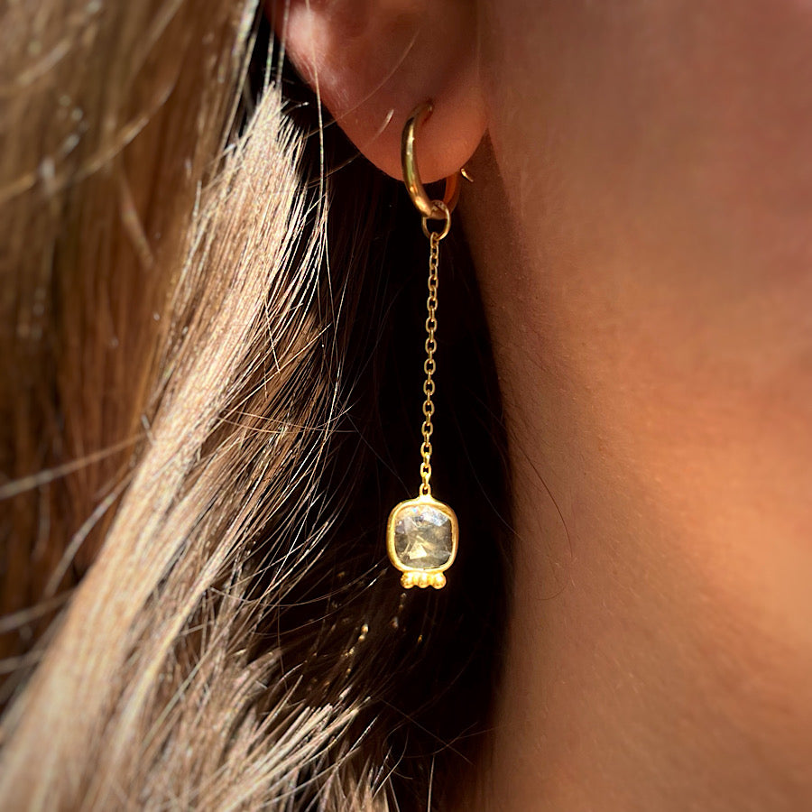 Citrine Gemstone Earrings Nov birthstone with chain on Gold plated loops