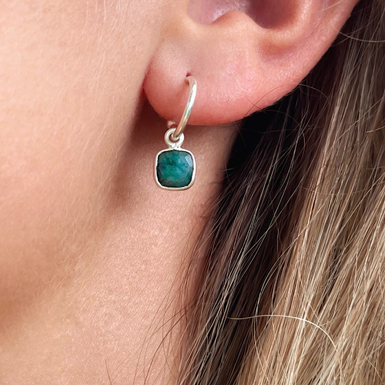Emerald Gemstone Earrings on Sterling Silver loops
