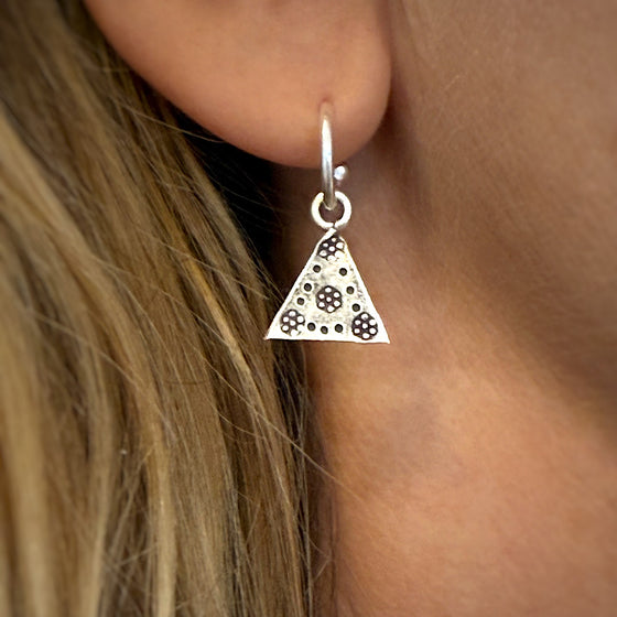 Hill Tribe sterling silver triangle charms on hoop Earrings