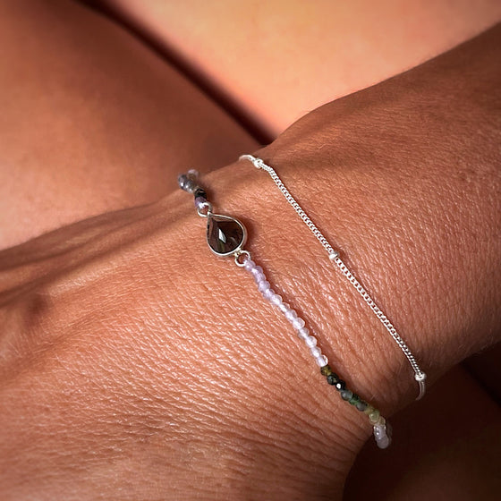 October Birthstone Tourmaline and Smokey Quartz Bracelet with sterling silver chain