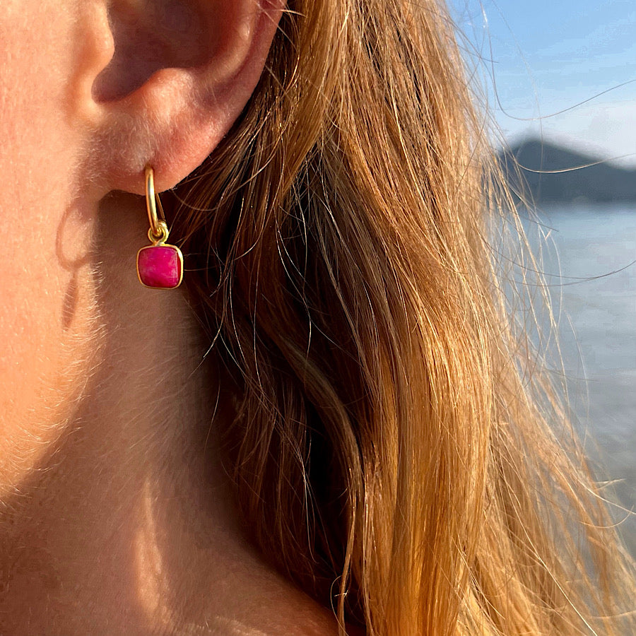 Ruby Gemstone Earrings on Gold plated loops