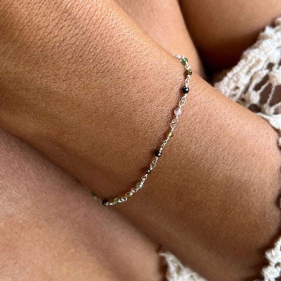 Tourmaline handmade chain link bracelet sterling silver