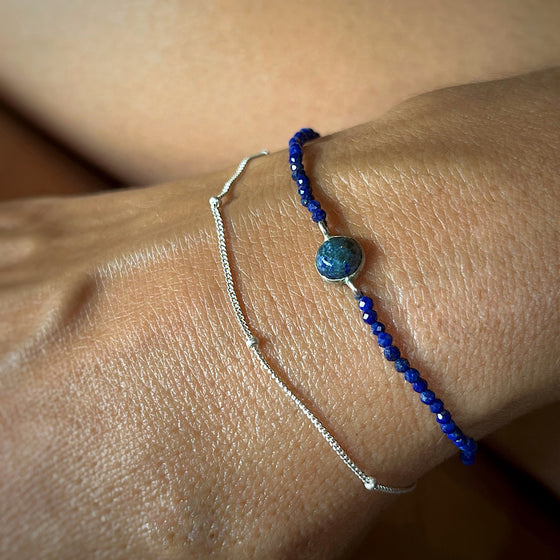 September Birthstone Lapis Lazuli Bracelet with sterling silver chain