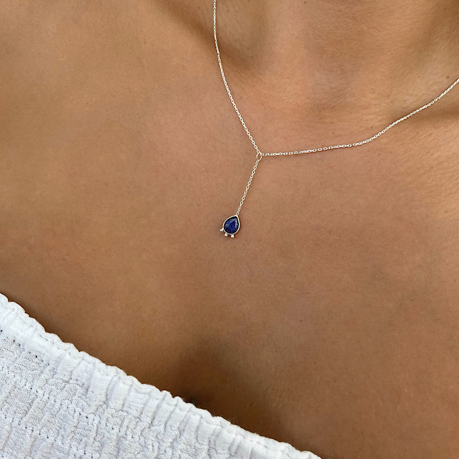 September Birthstone Lapis Lazuli Necklace on sterling silver chain