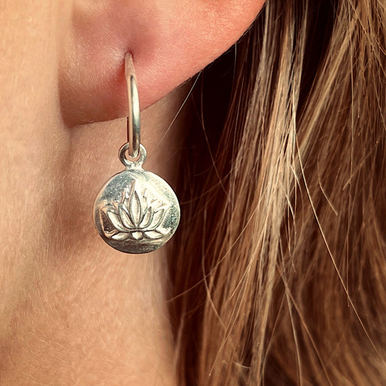 LOTUS round sterling silver earrings on silver loop