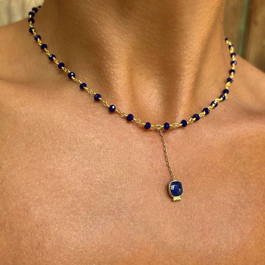 Lapis Lazuli handmade chain link necklace gold plated