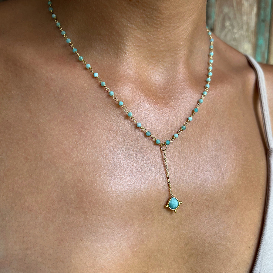 Amazonite handmade chain link necklace gold plated