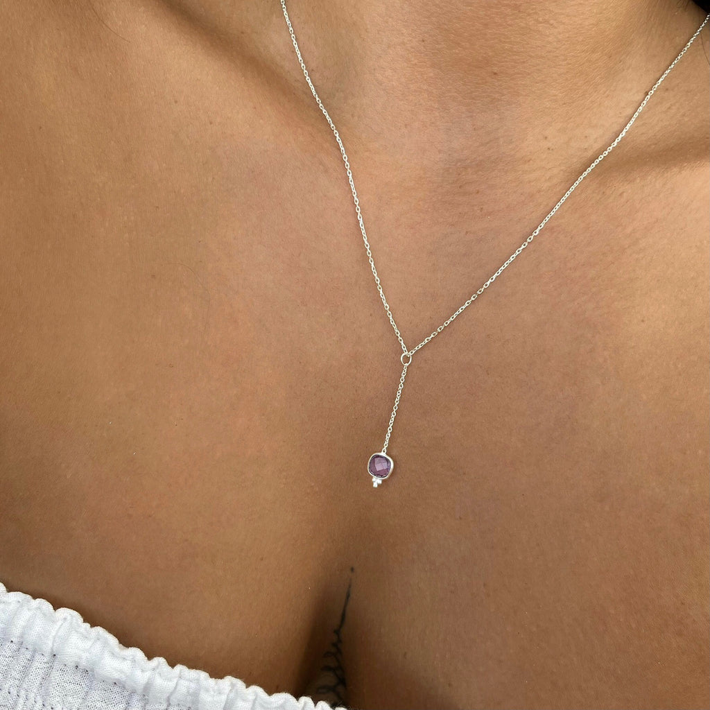 February Birthstone Amethyst Necklace on sterling silver chain