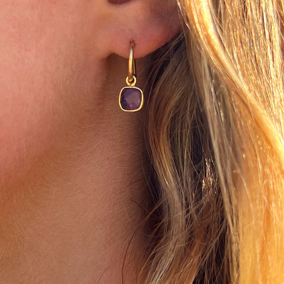 Amethyst Gemstone Earrings on Gold plated loops