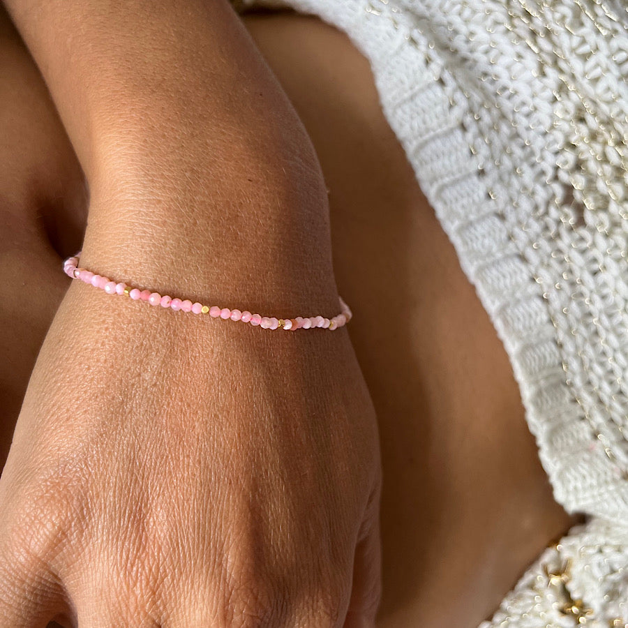 Pink Opal gemstone bracelet with gold beads