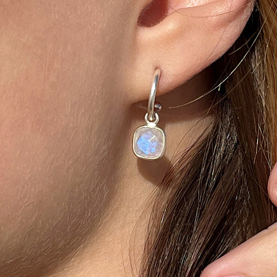 Moonstone Gemstone Earrings on Sterling Silver loops