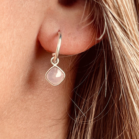 Rose Quartz Earrings Jan birthstone on Sterling Silver loops 